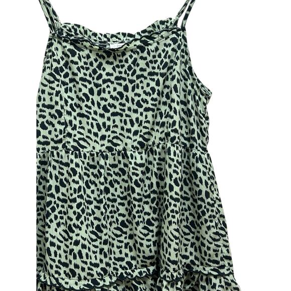 Jodifl Tiered Leopard Print Ruffle Dress Medium Sleeveless Green Black‎ - Picture 4 of 5